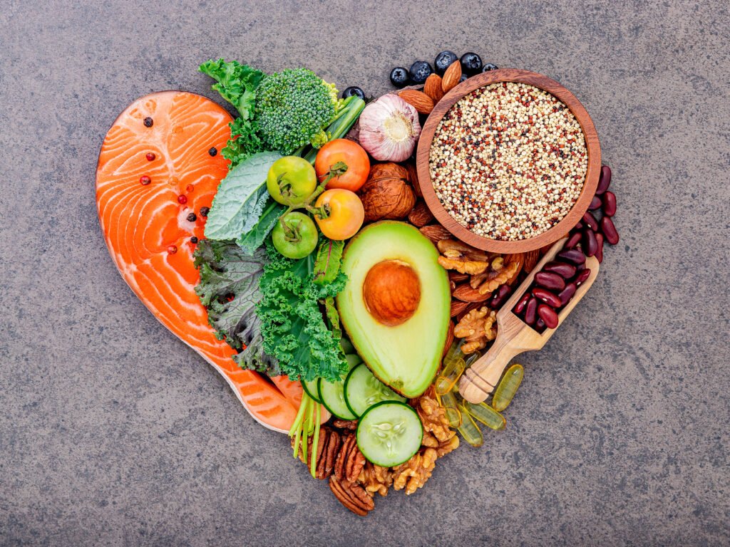 Heart shape of ketogenic low carbs diet concept. Ingredients for