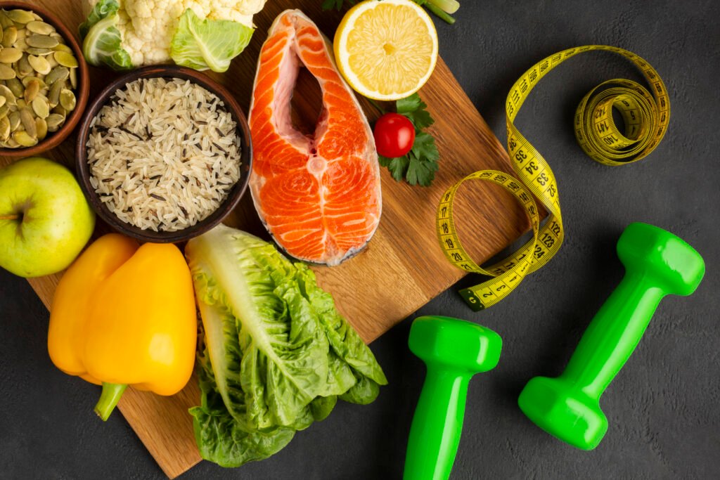 flat-lay-fish-vegetables